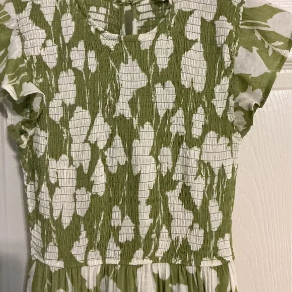 Sweet Wanderer Women Green White floral Maxi Sleeveless tiered Sundress Small - Picture 3 of 8